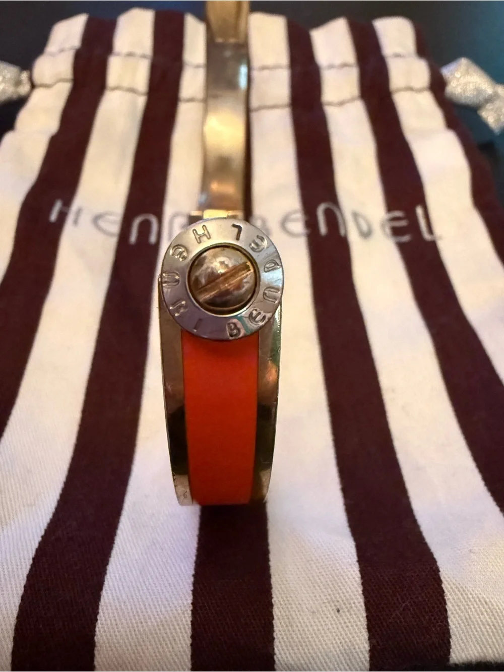 Henri Bendel Women's Striped Enamel Bangle Set in Orange and Brown